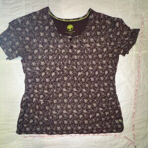 Brown Floral Scrub Top – Healing Hands – Size M